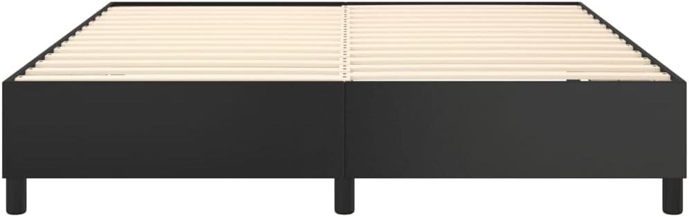 King Size Bed Frame Black Faux Leather with Engineered Wood Platform, Sturdy Slatted Foundation for Mattress Support, Modern Minimalist Bedroom Furniture, Heavy-Duty Stable Frame