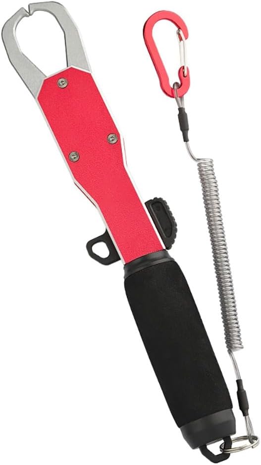 Push-Pull Fish Lip Gripper, Aluminum Alloy Fishing Clip Lip Clip, Control Fish clamp, Hands Strap Anti Slip Preventing Fish from Escaping, with Anti-Lost Rope Fish clamp Tool