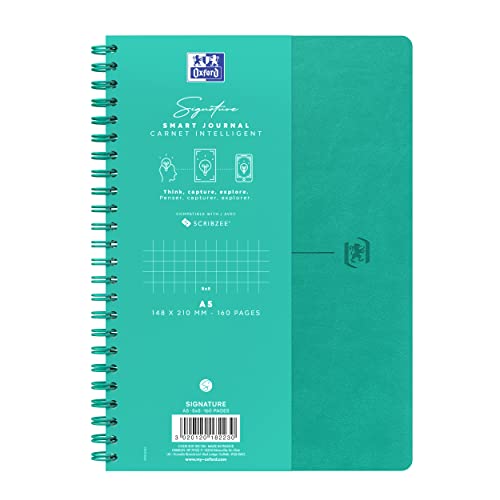 Oxford Signature Notebook A5 Small Squares 5 mm Margé 160 Pages Full Binding Faux Leather Cover Turquoise - Image 3