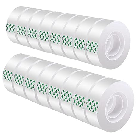 DHOOZ Clear Tape 16 Rolls - Transparent Gift Wrapping Tape Refills, Premium Adhesive for Gifts, Office Tapes Bulk, Desk & Home Supplies - Gift Wrap Tape Rolls