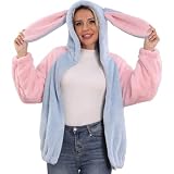 YUNZLAN Fluffy Fashion Tail ears Hoodie For Women Girl,Winter Warm Plush Sweatshirt Sweater Animal Jacket Coat Long Sleeve Hoodies (BlueBunny)