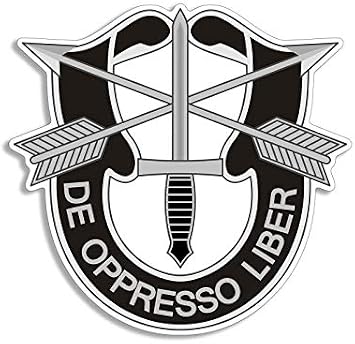 MAGNET 4x4 inch BW Army Special Forces Crest Shaped Sticker - decal de opresso liber us Magnetic vinyl bumper sticker sticks to any metal fridge, car, signs