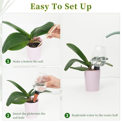 GEWOSI 3pcs Plant Self Watering Globes, Plastic Water Bulbs Top Fill, 12.3 oz Plant Watering Devices System Slow Release Terracotta, Water Spikes Stakes for Indoor (Clear-3pack) - Thumbnail 6