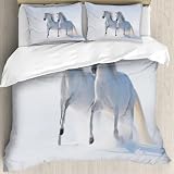 MJNLYDAO Ropa de Cama Cubierta de Conjunto elaborado en algodón 100%.,Especialmente Adecuado para hipoalérgicos,Dos Caballos Blancos como la Nieve galopando.,228x264cm
