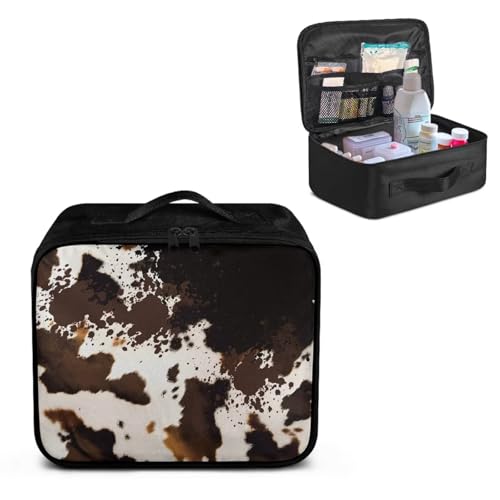 Image of Gomyblomy Brown Cow Print First Aid Kit Bag Portable First Aid Kit Bag Empty Large Capacity Medical Supplies Storage Bags Emergency Kit for Home Outdoor Travel Camping Hiking