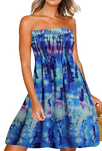 Image of Zyyfly Womens Summer Beach Dresses Strapless Cover Ups Dress Tube Top Sundresses