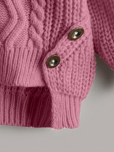 MakeMeChic Girl's Round Neck Sweater Long Sleeve Cable Knit Asymmetrical Hem Sweaters4