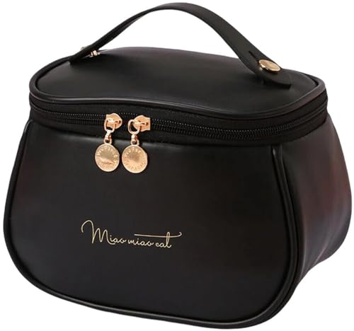 Image of ARLICORPING Large Capacity Cosmetic Bag, Women's Makeup Travel Bag Portable Leather Bag (Black (Medium)), 11 Centimeters