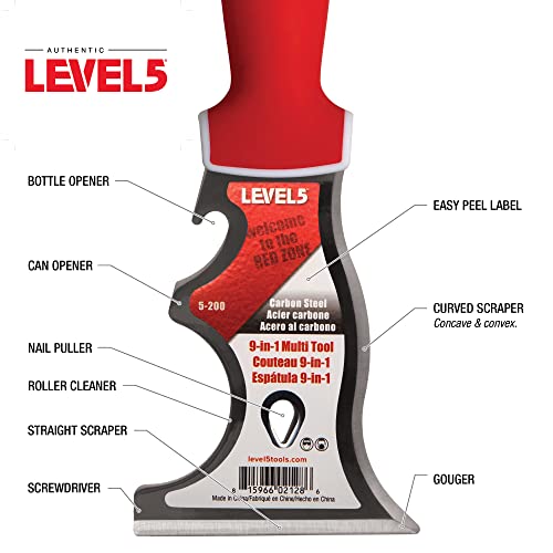 9-In-1 Painter’s Tool - Level5 | Multi-Use Knife, Hardened Carbon Steel | Metal Hammer End | Pro-Grade Finishing Tools | 5-200 #TOP2