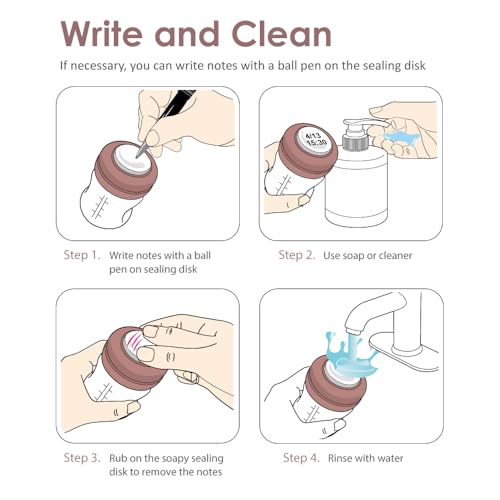 Maymom Screw Lids Aka Travel Caps with Rewritable Sealing Disc Compatible with Avent, Maymom Wide Mouth Bottles; Cap Replace Avent Natural Bottle Sealing Ring and Sealing Disc, 6pcs. (Brown)