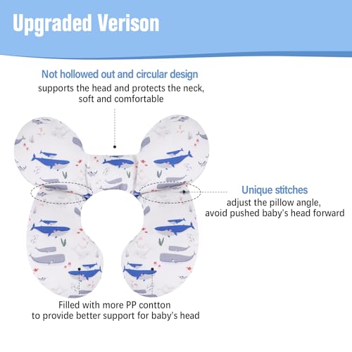 Image of KAKIBLIN Baby Travel Pillow, Upgraded Baby Neck Pillows for Car Seat, Infant Neck Support Pillow for Head and Neck,Newborn Head Support for Car Seat, Stroller, Pushchair(Whale)