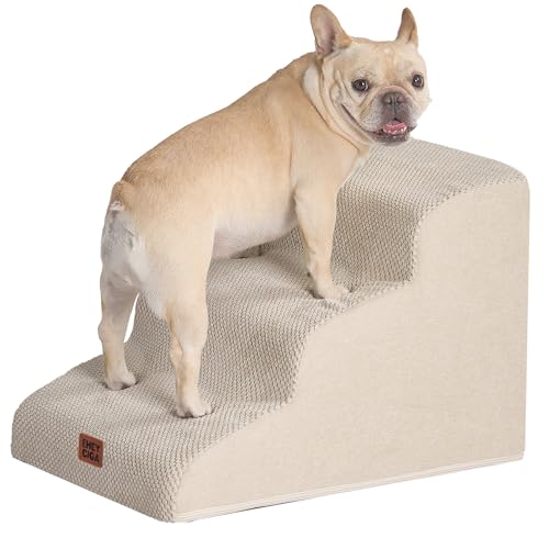 EHEYCIGA Scaletta per Cani 3 Gradini Altezza 40 cm, Scala Cane Piccoli e Gatti in Spugna per Salire su Letto e Divano, Antiscivolo Rampa per Cani con Rivestimento Rimovibile e Lavabile, Beige