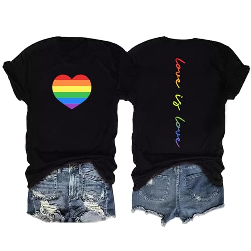 Pride Shirts for Women: Rainbow Love Heart Graphic Tees Proud Ally LGBTQ Equality T-Shirt Gay Prinde Short Sleeve Tops