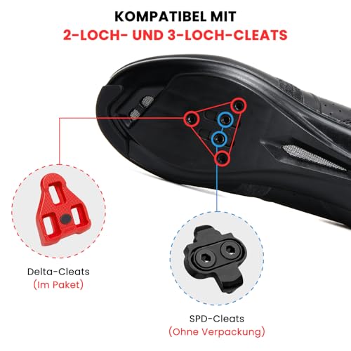 Feyenold Herren Fahrradschuhe Damen Radsport Schuhe Kompatibel mit Peloton & Kompatible Installation Look SPD SPD-SL Delta Lock Pedal Reitschuhe Schwarz 46 EU