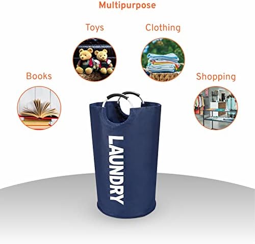 SPICOM 82L Large Collapsible Fabric Laundry Hamper Washing Laundry Foldable Basket Bag With Aluminium Handle Waterproof, Portable Laundry Bucket (Blue)