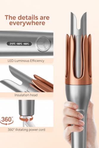 Image of Automatic Hair Curler for Women | One Touch Curling Iron with Ceramic Barrel | Adjustable Temperature 160-215C | Anti-Scald & 360 Swivel Cord | Easy Salon Style Curls for All Hair Types