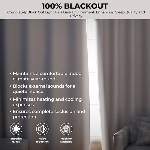 Curtain 100% Blackout with Cream Color Liner, Thermal Insulated Drapes, Sheer Room Divider Curtains for Living Room and Bedroom, Noise Reducing & Energy Saving, Silver Grey, 52 W x 78 L, Set of 2 by Generic - Image 5