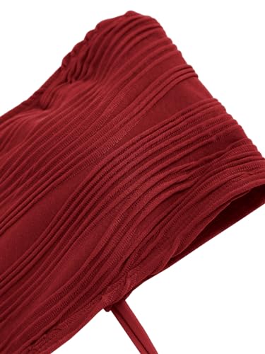 Image of ZAFUL Women Strapless Textured Bandeau Bikini 2 Piece Swimwear Cheeky Solid Lace up Bathing Suits