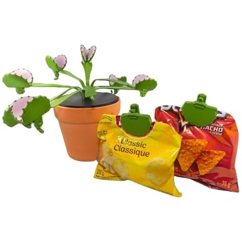 SHUWND 3D Printed Venus Flytrap Plant Snack Clips, Potato Chip Bag Clips,Chip Clips Heavy Duty,Bag Clips for Food Storage,Fake House Plant,Unique Home Decor, 9pcs, Green Cover