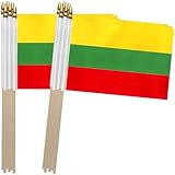 TSMD Lithuania Stick Flag Lithuanian Small Mini Hand Held Flags,5x8 Inch,12 Pack