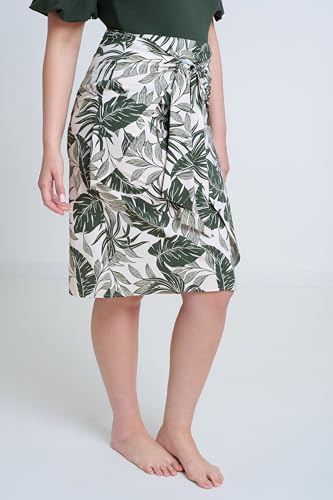 Gottex Modest Women Draped Tie Skirt in Ivory and Green Tropical Print with Adjustable Tie and Flattering Draped Design3