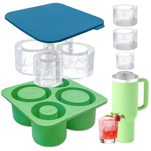 Lid-Covered ice Cube Tray Compatible with Stanley Cups Silicone ice Cube Mold Compatible with 30-40 oz Stanley Cups 4 Hollow Cylindrical ice Cube molds for Chilling Cocktails Whiskey Beverages