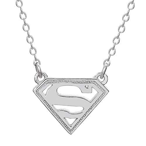 DC Comics Offically Licensed Jewelry for Women Superman Superhero Logo Sterling Silver Pendant Necklace, 18”Chain