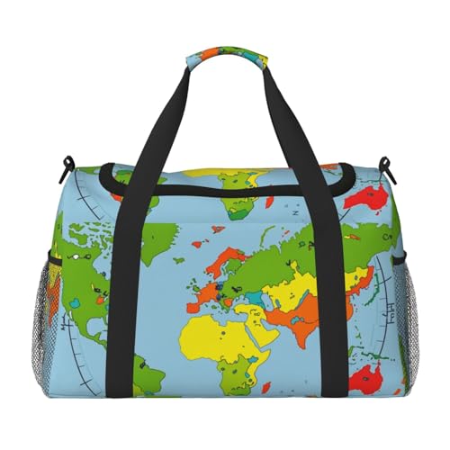 Time Zone Map Print Travel Duffel Bag for Men & Women, Foldable Travel Bags and Spacious Weekender Tote Bag for Storage Toiletry Luggage Personal Item