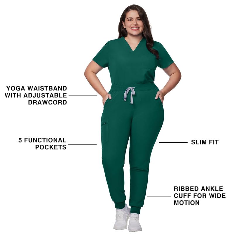 Image of Kitmaz Scrub Pants for Women - Mid Rise 4-Way Stretch Anti-Wrinkle Slim Fit Jogger Pants, Drawstring & 5 Pockets