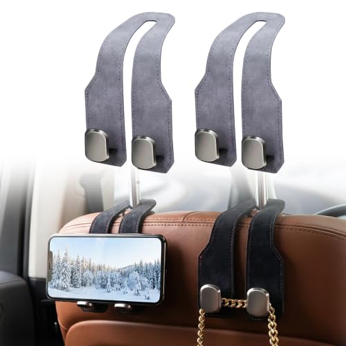 Image of Fauppt Headrest Hooks for Car Car Seat Hooks for Headrest,2026 Hooks for Purses and Bags Cute Car Purse Holder,Twinhook Leather Car Headrest Hangers Seat Back Organizers for Travel (Grey*2)