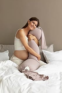 bbhugme Organic Non-Toxic Pregnancy Body Pillow - Full Body Adjustable Support for Maternity Sleep - Soft Machine Washable Jersey Cover - TOXPROOF & OEKO-TEX® Certified, BPA Free - Dusty Pink/Vanilla