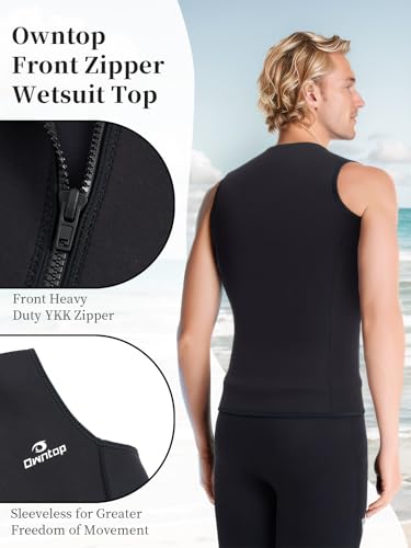 Owntop Neoprenanzug Oberteil Männer | 3mm Thermische Ärmellose Neoprenweste | Neoprenanzug Jacke | Warm Bequem | Surfen Schnorcheln Schwimmen Tauchen | Herren Schwarz L