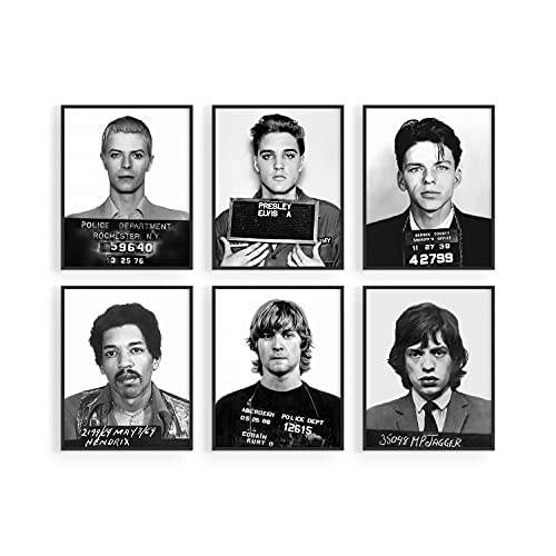 Haus and Hues Celebrity Mugshots Poster Rock Posters Vintage- Kurt Cobain Poster Mick Jagger Mugshot Elvis Poster Jimi Hendrix Poster David Bowie Poster Frank Sinatra Mugshot Poster UNFRAMED (8"x10")