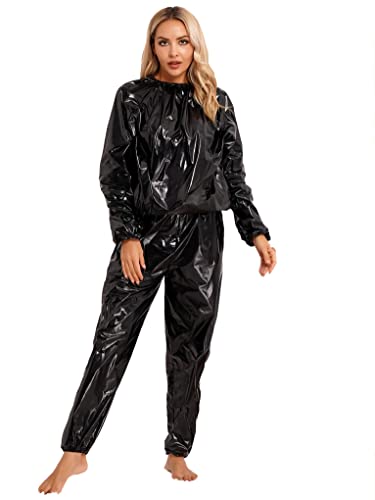 Mufeng Combinaison de Sudation Femme en PVC Anti-déchirure Entraînement Salle de Sport et Perte de Poids Noir L