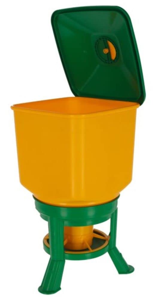 Kerbl Hobbyfarming Futterautomat mit Standfüßen, Futterspender, Kunststoff, 50l, gelb/grün, werkzeuglose Montage, große Öffnung, einfache Reinigung