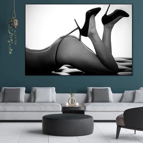 Toile femme sexy talons hauts affiche noir et blanc décoration murale salon et salle de bain