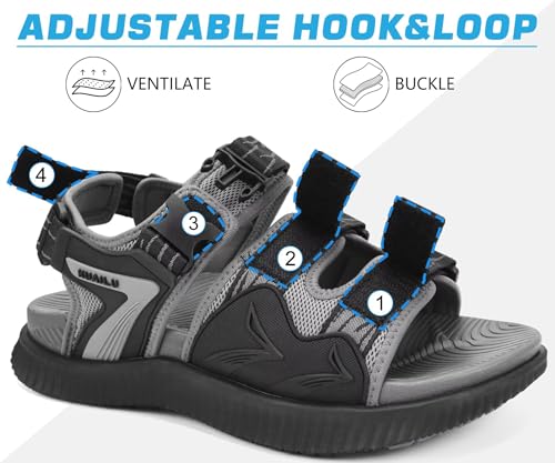 Image of KuaiLu Mens Hiking Sandals with Arch Support Orthopedic Walking Recovery Sandals for Plantar Fasciitis Open Toe Summer Athletic Sport Comfortable Cushion Breathable Outdoor Water Sandals Size7-13
