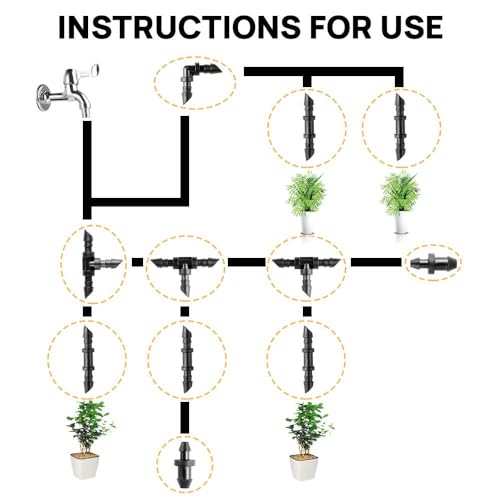 FGY-120PCS-Drip-Irrigation-Parts-Drip-Irrigation-Fittings-Kit-for-14-Tubing-Couplings-Tees-Elbows-End-Plugs-14-Inch-Drip-Irrigation-Connectors-Barbed-Connectors-for-Drip-System