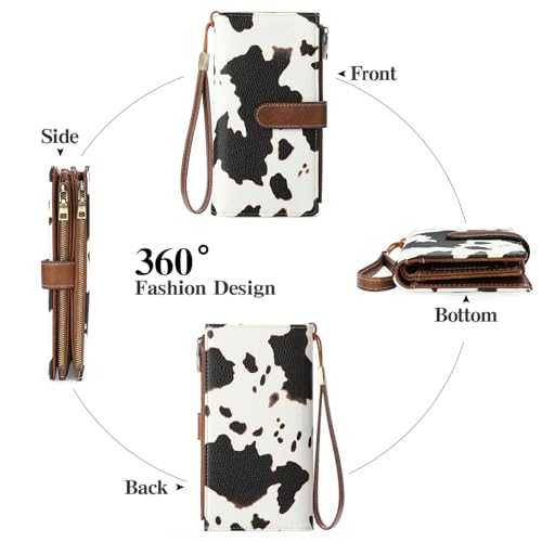 Image of GOIACII Large Wallet for Women Leather Wristlet Cow Print