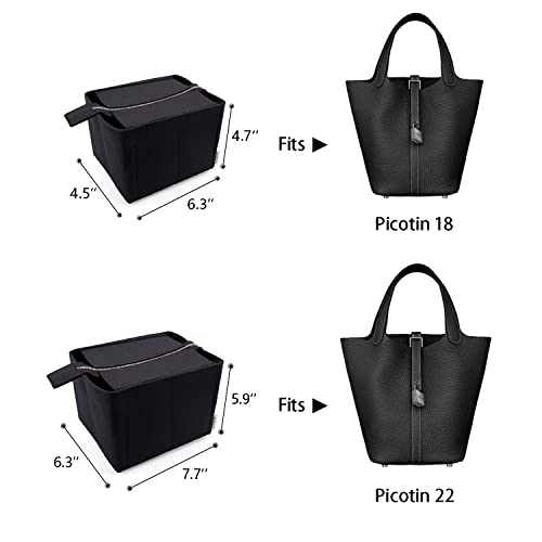 Lexsion Felt Purse Organizer Insert For Picotin 22,Bag Organizer With Detachable Zipper Cover 8031 Black L #TOP1