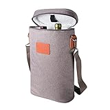 Insulated Wine Tote - 2 Bottle Wine Carrier - Vegan Leather Wine Bag Cooler w/Shoulder Strap & Corkscrew Pocket - Faux Sherpa Insulated Wine Tote - Wine Bottle Bag (13.7' x 8.6' x 3.5')