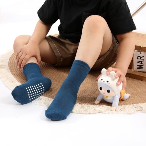 Image of JAKIDAR 12 Pack Baby Socks Cotton Crew Toddler Socks Grips Non Slip Bottom Kids Socks