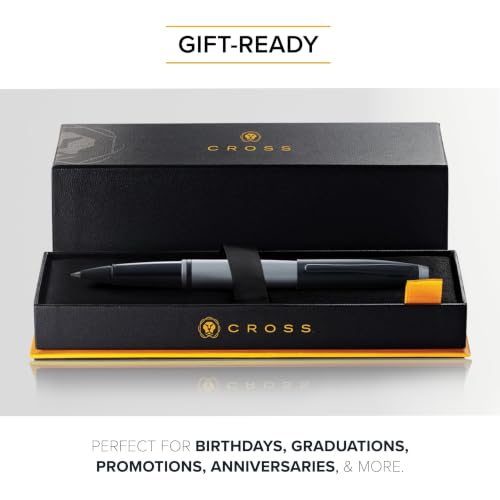 Image of Cross Calais Matte Gray & Black Refillable Rollerball Pen - Medium Point, Black Ink, Smooth Writing, Presented in a Luxury Gift Box