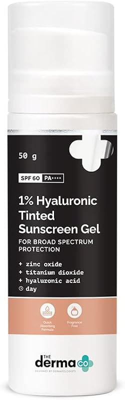Protetor solar facial em gel com cor The Derma Co 1% Hyaluronic, SPF 60 e PA++++, 50 g