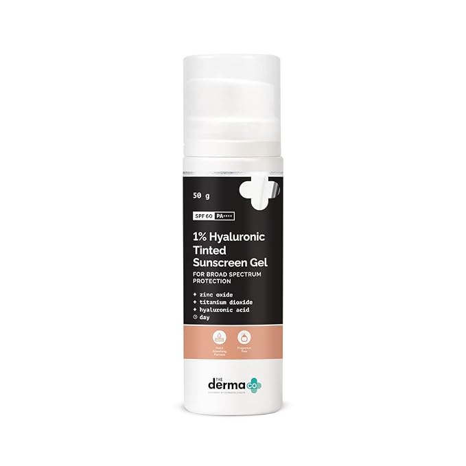 The Derma Co 1% Hyaluronic Tinted Sunscreen Gel with SPF 60 PA++++ | No White Cast | Lightweight | Broad Spectrum Protection | 50 g