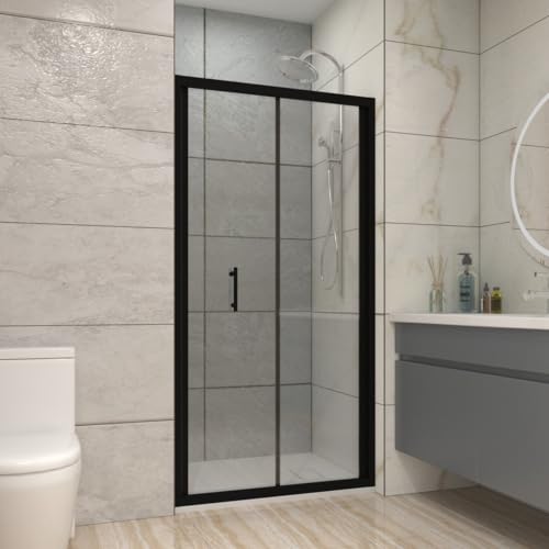 NRG 900 x 1900mm Bathroom Bi- Fold Shower Door for Wet Room Shower Enclosures Black Framed Space Saving