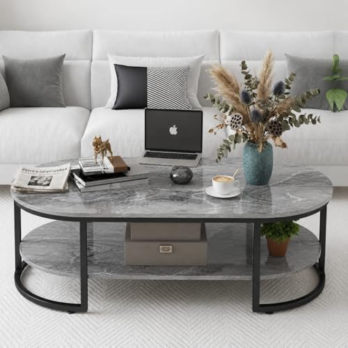 Image of NEST NATURE HAVEN Coffee Table for Office, Dining, Tea Room, Center Table for Living Room, Contemporary Simple Cocktail Table with Gray Desktop and Black Metal Frame