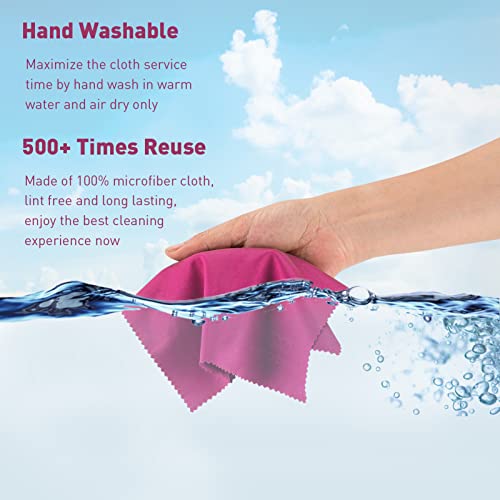 Reusable Microfiber Lens Cleaning Cloth, Larger Size 8"X7" In Individual Vinyl Pouches, Safe For All Glasses And Screens (Purple - 6 Pack) #TOP5