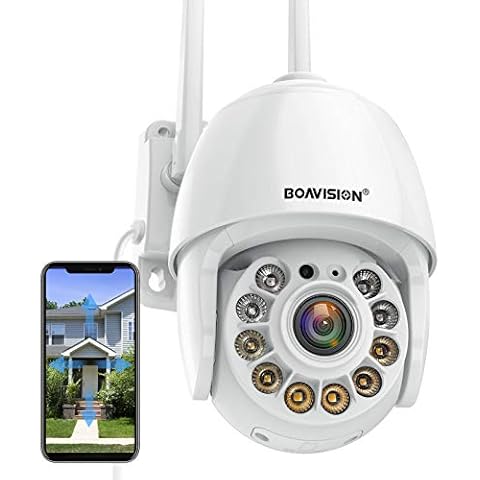 BOAVISION Security Camera Outdoor, Wireless WiFi IP Camera Home Security System 360° View,Motion Detection, auto Tracking,Two Way Talk,HD 1080P pan Tile Full Color Night Vision Cover