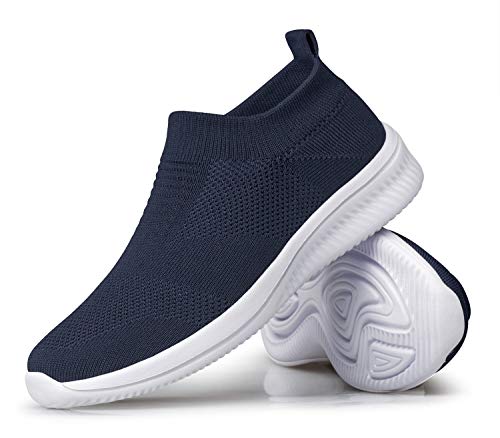 Image of vibdiv Walking Shoes Men Tennis Sneakers Breathable Mesh Pull-on Lightweight Comfortable Navy Blue 12.5